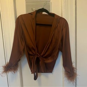 Brown Silk Feather Top